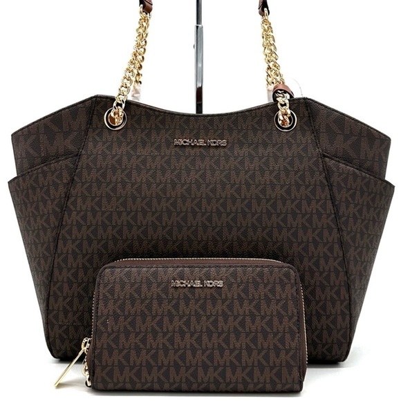 Michael Kors Large Jet Set Travel Chain Shoulder Bag & Flat Phone Case Wallet - Picture 1 of 14